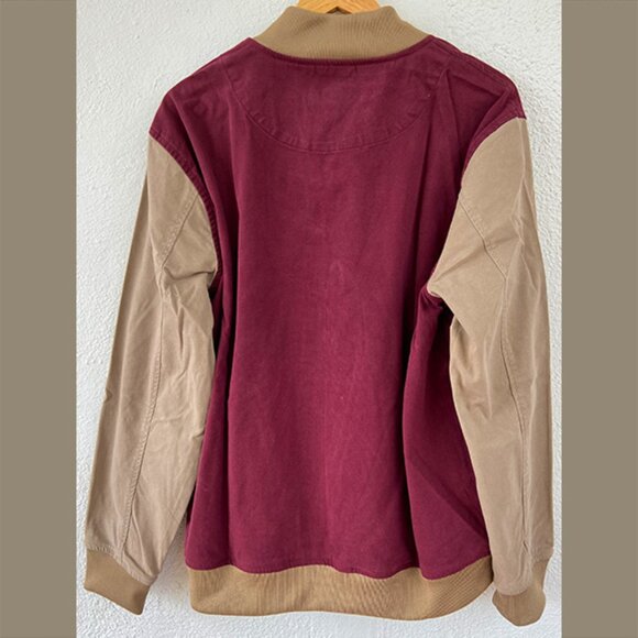 NWT, Men's Dark Scarlet and Tan Colorblocked Bomber Jacket - Picture 2 of 3